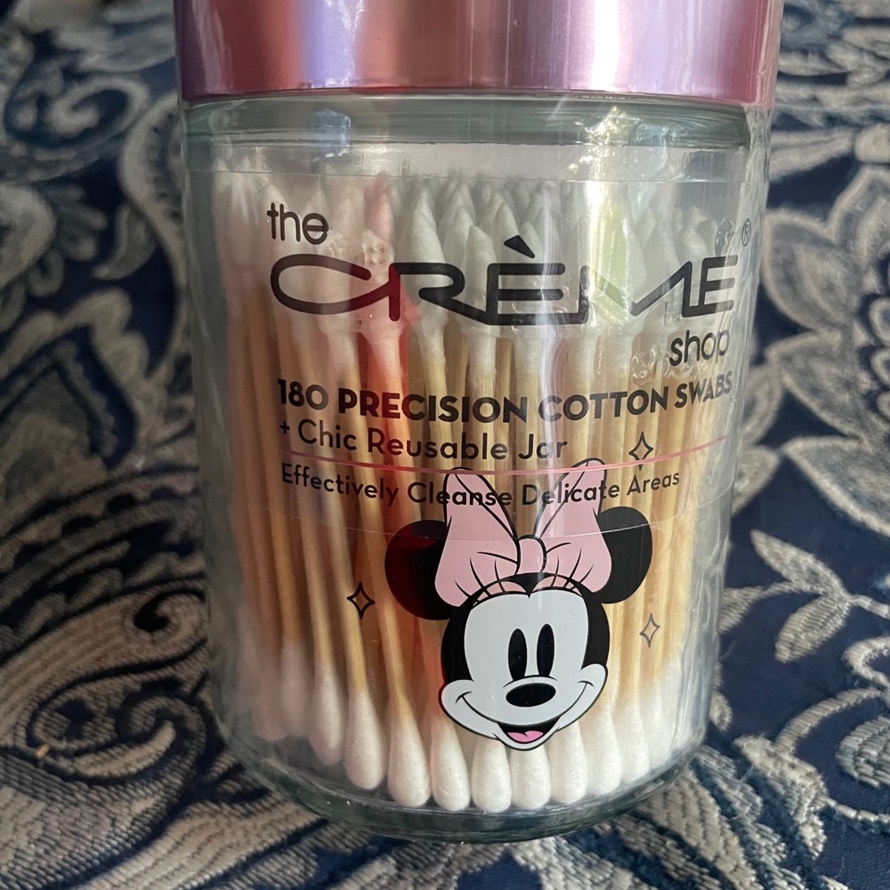 The Creme Shop Disney Minnie Mouse 180 Precision Cotton Swabs Reusable Glass Jar